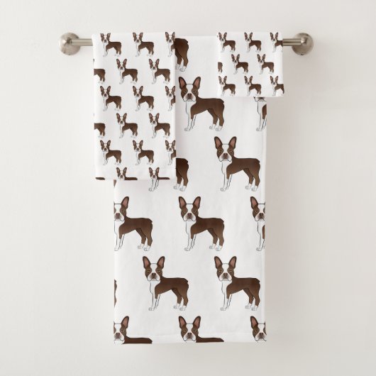 Bruine Boston Terrier Mooie Cartoonhond Patroon Bad Handdoek (Insitu)