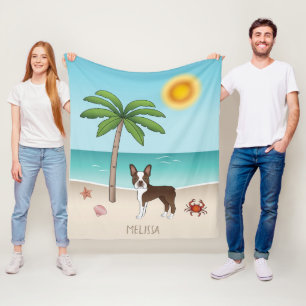 Bruine Boston Terrier Op Een Tropisch Zomerstrand Fleece Deken