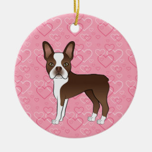 Bruine Boston Terrier Op Roze Hartjes Huisdier Her Keramisch Ornament