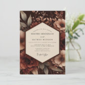 Bruine Botanische Donkere Bruiloft Kaart (Staand voorkant)