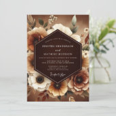 Bruine Botanische Herfst Romantische Bruiloft Kaart (Staand voorkant)