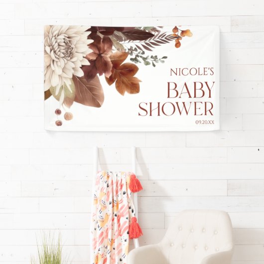 Bruine Bourgondië Baby In Bloom Bloemen Baby Showe Spandoek (Insitu)