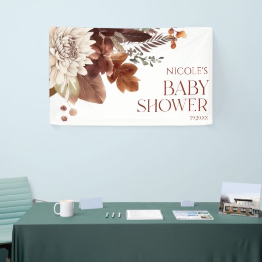 Bruine Bourgondië Baby In Bloom Bloemen Baby Showe Spandoek (Beurs)
