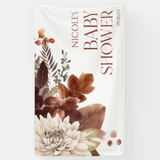 Bruine Bourgondië Baby In Bloom Bloemen Baby Showe Spandoek (Verticaal)