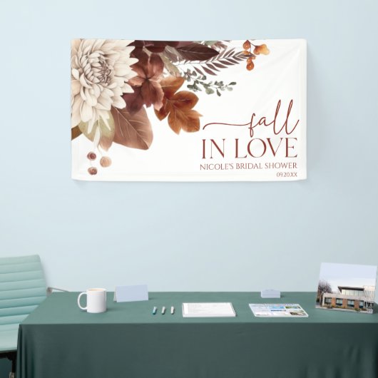 Bruine Bourgondië Herfst Verliefd Bloemend Bruidsd Spandoek (Beurs)