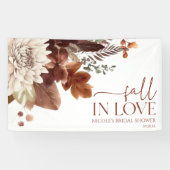 Bruine Bourgondië Herfst Verliefd Bloemig Bruidsfe Spandoek (Horizontaal)