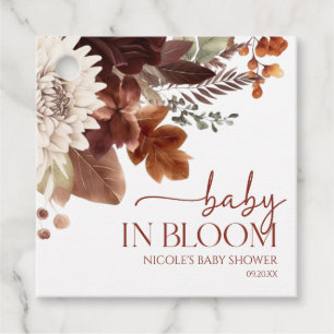 Bruine Bourgondische Baby in Bloom Floral Baby sho Bedankjes Labels