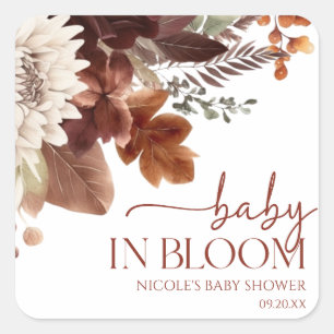 Bruine Bourgondische Baby in Bloom Floral Baby sho Vierkante Sticker