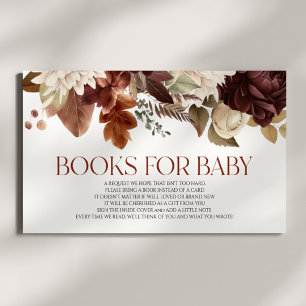 Bruine Bourgondische Bloemen Baby shower Boeken vo Informatiekaartje