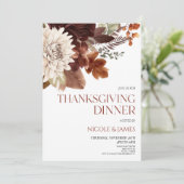 Bruine Bourgondische Bloemen Thanksgiving Diner Kaart (Staand voorkant)