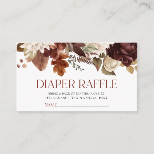 Bruine Bourgondische Floral Baby shower Luier Raff Informatiekaartje (Voorkant)