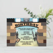 Bruine bouwstenen Kasteel Verjaardag Uitnodigingen (Staand voorkant)