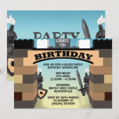 Bruine bouwstenen Kasteel Verjaardag Uitnodigingen (Voorkant / Achterkant)