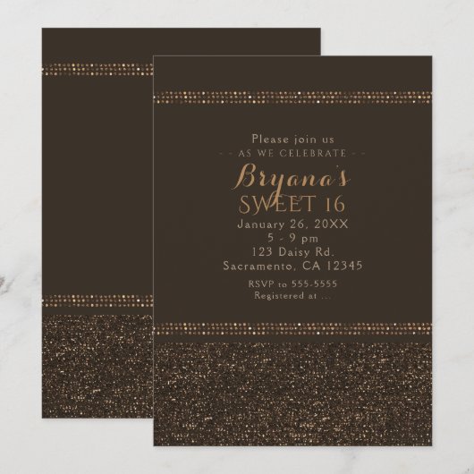 Bruine bronzen chic glanzende glamour feestelijke  kaart (Voorkant / Achterkant)