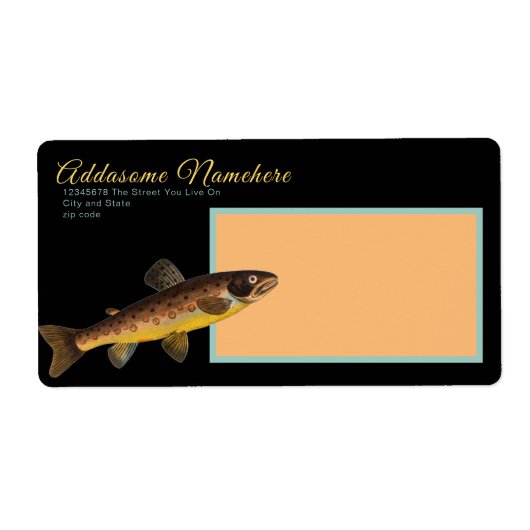 Bruine Brook Trout Fly viseert waterverf Etiket (Voorkant)