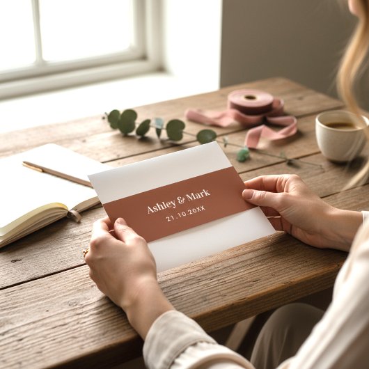 Bruine Bruid Bruidegom Terracotta Uitnodigingen Wikkel