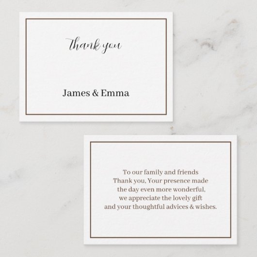 Bruine bruiloft dank u notitiekaartje (Voorkant / Achterkant)