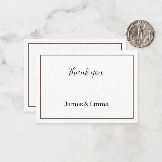 Bruine bruiloft dank u notitiekaartje (Voorkant / Achterkant in situ)