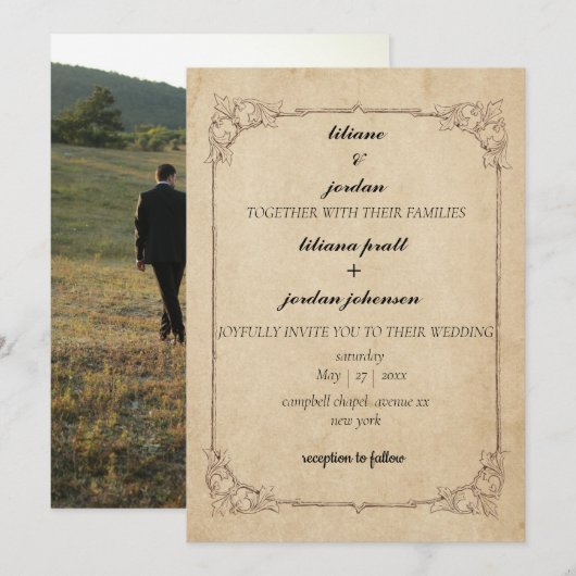 bruine bruiloft kaart (Voorkant / Achterkant)