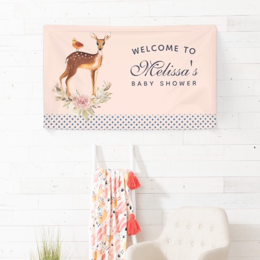 bruine bruin met Baby shower van vogels en Rozen Spandoek (Insitu)