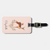  bruine bruin met vogel en Rozen Bagagelabel (Voorkant horizontaal)