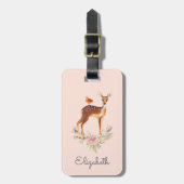  bruine bruin met vogel en Rozen Bagagelabel (Voorkant verticaal)