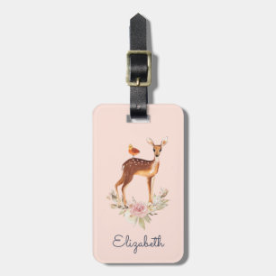  bruine bruin met vogel en Rozen Bagagelabel