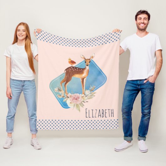 bruine bruin met vogel en Rozen Fleece Deken (In situ)