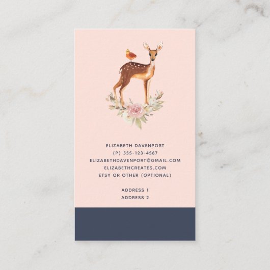  bruine bruin met vogel en Rozen Visitekaartje (Achterkant)