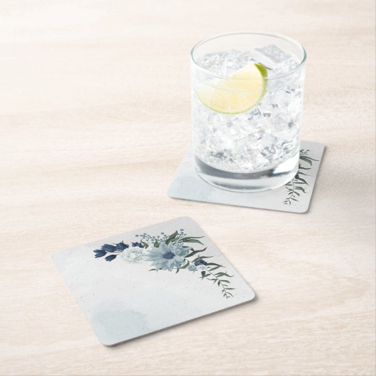 bruine bruine bruiloft met witte en blauwe bloem kartonnen onderzetters (Insitu)