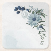 bruine bruine bruiloft met witte en blauwe bloem kartonnen onderzetters (Voorkant)