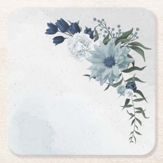 bruine bruine bruiloft met witte en blauwe bloem kartonnen onderzetters (Voorkant)