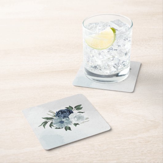 bruine bruine bruiloft met witte en blauwe bloem kartonnen onderzetters (Insitu)