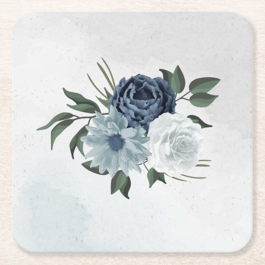 bruine bruine bruiloft met witte en blauwe bloem kartonnen onderzetters (Voorkant)