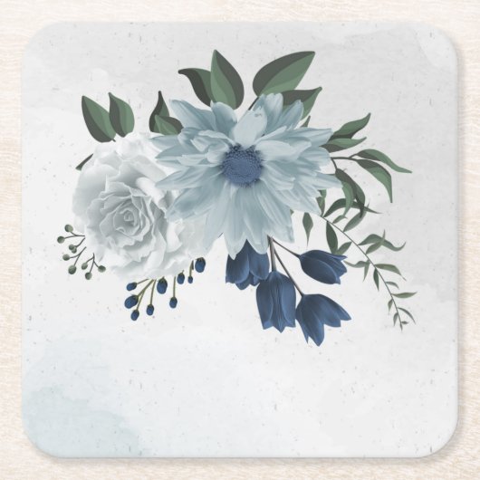 bruine bruine bruiloft met witte en blauwe bloem kartonnen onderzetters (Voorkant)