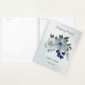 bruine bruine bruiloft met witte en blauwe bloem planner (Display)