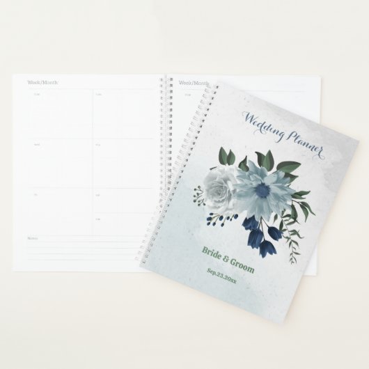 bruine bruine bruiloft met witte en blauwe bloem planner (Display)