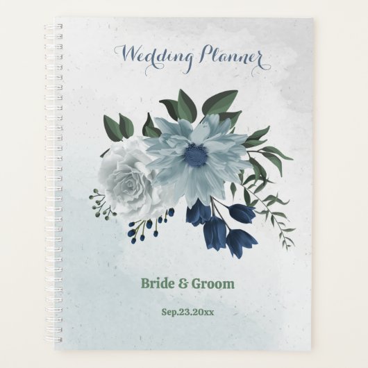 bruine bruine bruiloft met witte en blauwe bloem planner (Voorkant)