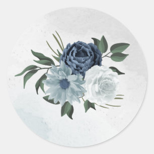 bruine bruine bruiloft met witte en blauwe bloem ronde sticker