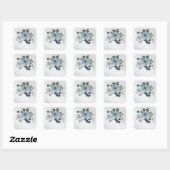 bruine bruine bruiloft met witte en blauwe bloem vierkante sticker (Vel)