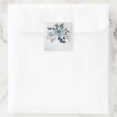 bruine bruine bruiloft met witte en blauwe bloem vierkante sticker (Tas)