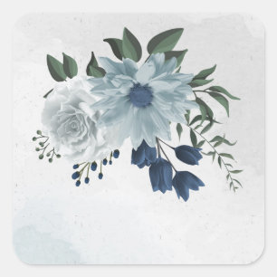 bruine bruine bruiloft met witte en blauwe bloem vierkante sticker