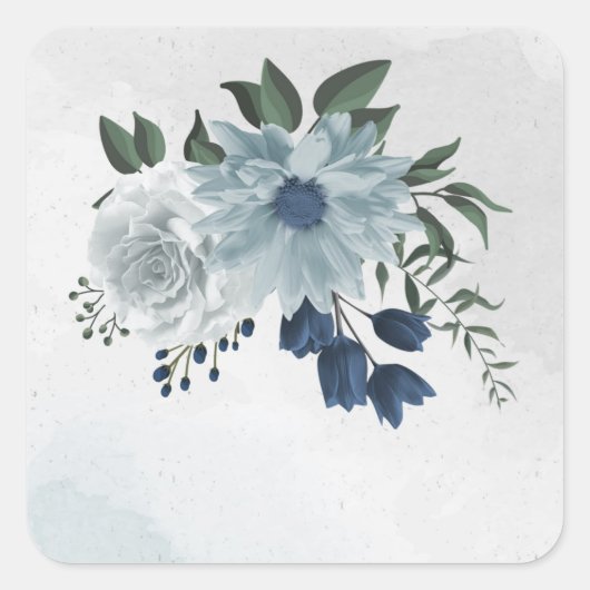 bruine bruine bruiloft met witte en blauwe bloem vierkante sticker (Voorkant)