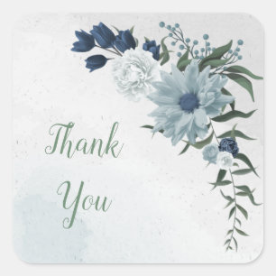 bruine bruine bruiloft met witte en blauwe bloem vierkante sticker