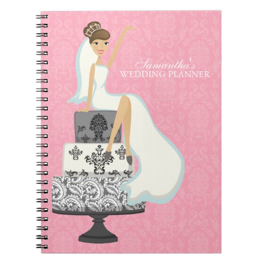 Bruine bruine bruine bruid op bruiloft Cake {roze} Notitieboek (Voorkant)
