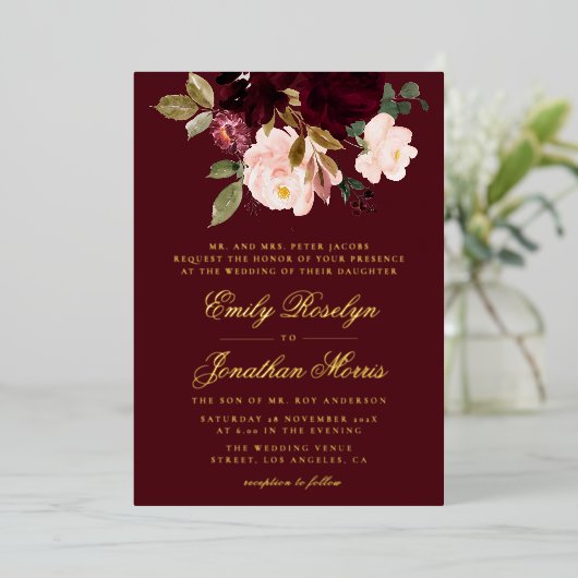 bruine bruine bruine bruiloft folie uitnodiging (Staand Voorkant)