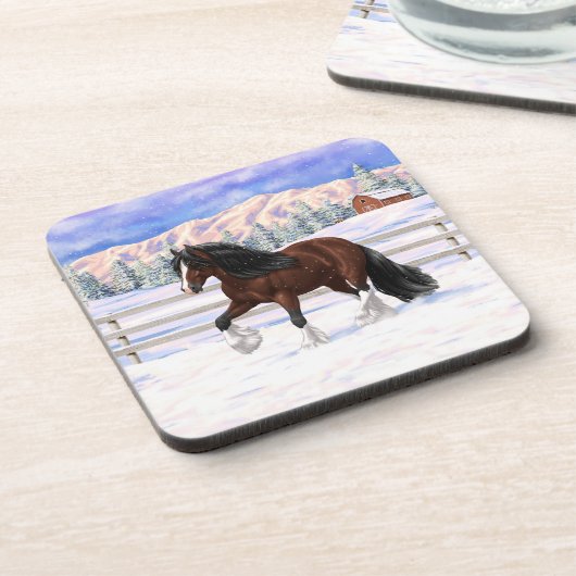 Bruine bruine bypsy verkenner in sneeuw bier onderzetter (Linkerzijde)