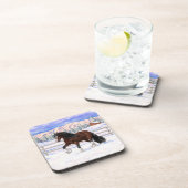 Bruine bruine bypsy verkenner in sneeuw bier onderzetter (Rechterzijde)