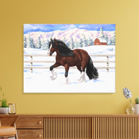 Bruine bruine bypsy verkenner in sneeuw canvas afdruk (Insitu (Woonkamer))