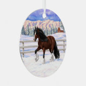 Bruine bruine bypsy verkenner in sneeuw metalen ornament (Voorkant Rechts)